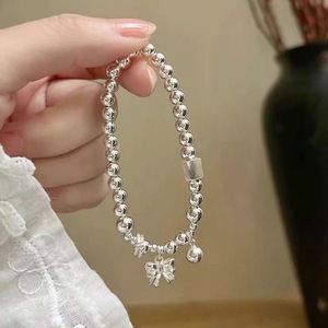 S925 Sterling Silver <b>Bow</b> Charm Bracelet For Women Elastic Rope Jewelry <b>Gift</b> - Product Image 1