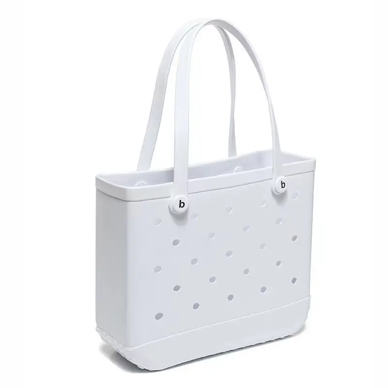 حقيبة الشاطئ البلاستيكية القابلة للطي حقيبة السلة EVA الحقيبة البيضاء البيضاء الأمريكية والبروبية حقيبة السلة اليدوية للشاطئ للنساء