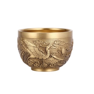 Tasse à thé en laiton de style chinois, petit bol doré, service à thé de style chinois, tasse <span class=keywords><strong>Momofuku</strong></span> Dragon Phoenix pour cadeau à la maison - Product Image 2