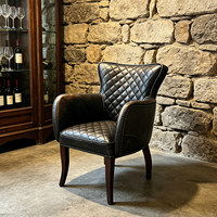 Fauteuil individuel vintage en cuir véritable huilé et ciré, haut dossier, haut de gamme, pour salle à manger, bar, club, café américain