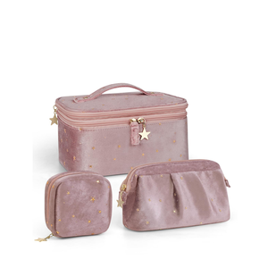 Beauty Case a Doppio Strato con Portagioie e Portapennelli / Borsa Organizer per <span class=keywords><strong>Trucchi</strong></span> in Velluto Ricamato con Cerniera - Product Image 1