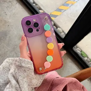 Cute Design Gradient color Phone Case With Chain For iPhone14 13 12 Pro 11 XS max XR Phone Case