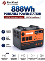 Station d'alimentation portable 1000W 888Wh au phosphate de fer et de lithium avec onduleur à onde sinusoïdale pure et générateur solaire à insertion directe MPPT intégré