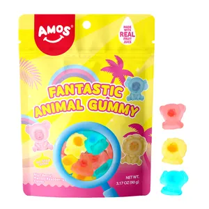 Amos Animal Cartoon Sweet Halal Fruity Gummy Jelly Candy Custom Surtido de frutas Gummy Candy