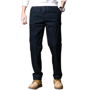 กางเกงคาร์โก้ผู้ชายไซส์ใหญ่มีซิปด้านข้าง,เสื้อผ้าลำลองประจำวันกางเกงขายาวผ้าฝ้ายสีพื้น