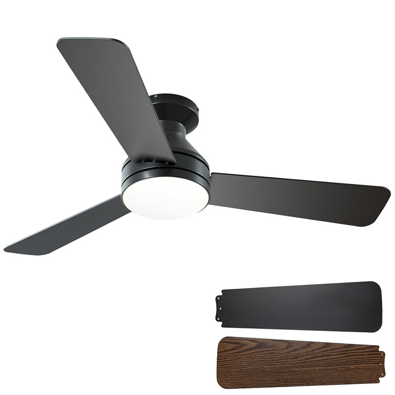 48 Inch Flush Mount 48 Inch Remote Control Noiseless Black Dc Ceiling Fan Lamp for Bedroom Ceiling Fans With Lights