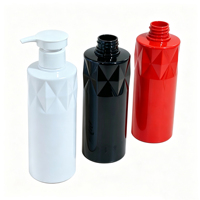 Bouteille en PET cylindrique à facettes personnalisée en usine, pompe à lotion, 300 ml, 500 ml, 700 ml, emballage de liquide cosmétique