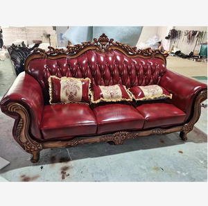 Sofa Kulit Kayu Solid Gaya Eropa 1 + 2 + 3 6 Tempat Duduk Perabot Rumah Sofa Ruang Tamu - Product Image 5