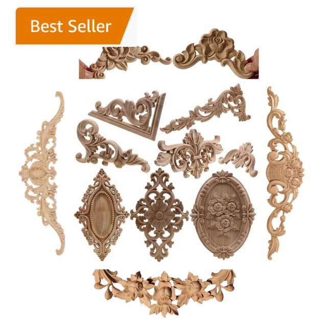 Decorated Solid Furniture Appliques Onlay Wooden Carving Corner Decals for Cabinet Drawer Cupboard Dresser Mirror Door Wall Bed