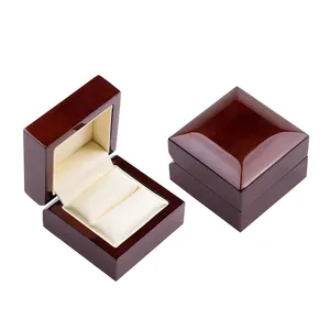 Специальное предложение на заказ Красная деревянная коробка для ювелирных изделий из МДФ Кольцо Подарочная коробка красный глянцевый лак футляр для драгоценностей упаковка