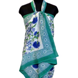 ผ้าโสร่งชายหาดชายหาดสีเขียวดอกไม้บานชุดเดียวพิมพ์ลายบล็อกมือสำหรับคนท้องผ้าคอตตอนขนาดพิเศษ - Product Image 1