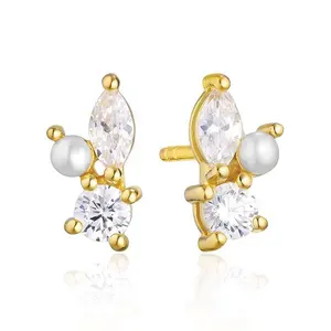 Gemnel daily wearing jewelry small jewelry best price 925 silver pearl cubic zircon female stud earring