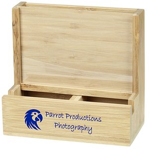 Porte-stylo et support de cartes en bambou personnalisé avec logo, organisateur de bureau, décoration maison et bureau, écologique, bois naturel, pour entreprises - Product Image 1