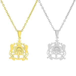 Colliers en acier inoxydable émaillé avec emblème national du Maroc, plaqués or 18 carats, pendentif drapeau <span class=keywords><strong>marocain</strong></span>, vente en gros - Product Image 2