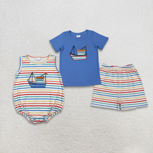 Conjunto de Verano para Bebés Niños, con Estampado de Rayas Coloridas y Aplique de Velero, 2 Piezas, Algodón Orgánico - Product Image 4