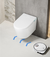 WC intelligent suspendu mural allongé avec télécommande, siège chauffant, réservoir intégré, siphon en S, double chasse d'eau, réservoir encastré pour