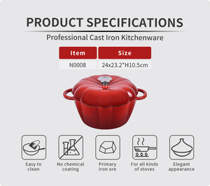 Casserole de cuisine en <span class=keywords><strong>fonte</strong></span> émaillée de forme citrouille, pot rond avec bouton en acier inoxydable, <span class=keywords><strong>rouge</strong></span> dégradé - Product Image 2