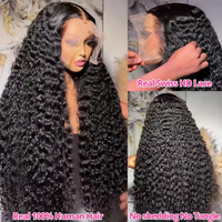 Perruque frontale en dentelle 13x6 sans colle, cheveux humains vierges, bouclés style 'Water Wave' birmans naturels, 'Pixie Curl' indiens, cheveux vietnamiens