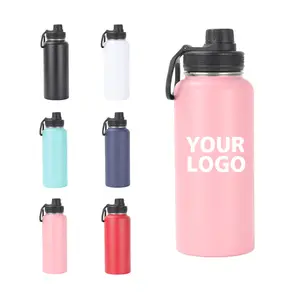 Custom 32oz Double Wall Insulated Vacuum Flask Thermos Sport Wide Mouth Stainless Steel Water Bottle