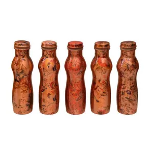 Nouvelles bouteilles d'eau en cuivre imprimé Prix raisonnable Bouteilles d'eau peintes en cuivre pur Fabricants indiens - Product Image 2