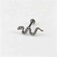 Pendientes Planos en Forma de Serpiente Sin Rosca, de Titanio F136, Antialérgicos, Joyería para Perforaciones en la Piel
