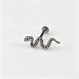 Boucles d'oreilles plates en forme de serpent sans filetage, à enfiler, en titane F136, hypoallergéniques, bijoux de piercing pour la peau - Product Image 4