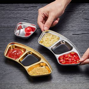 304 Stainless Steel Korean Style Fan-shaped Sauce Dish, Divided Condiment Plate, 1/2/3Compartment <b>Dipping</b> Plate for Hot Pot - Product Image 2