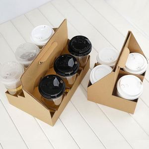 Custom logo Paper <b>Cup</b> Holder 2/4/6 Coffee Paper <b>Cup</b> Kraft Holder Take Away Carrier with Handle - Product Image 1