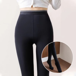 Grande taille élastique <span class=keywords><strong>polaire</strong></span> <span class=keywords><strong>doublé</strong></span> femmes Leggings thermique taille haute épais collants hiver chaud transparent serré - Product Image 2