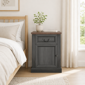 1 Drawer 1 <strong>Door</strong> Nightstand Wood Top Compact Freestanding Bedside Table Double-section Drawer Slides Anti-Tip Safety Hook Black - Product Image 6