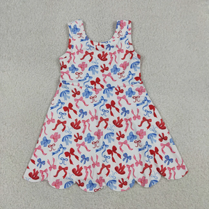 4th of July Kids Girls 2-Piece Set White Sleeveless Top Blue Ruffle Shorts American Cutie Embroidery Cotton Summer Outfit - Product Image 3