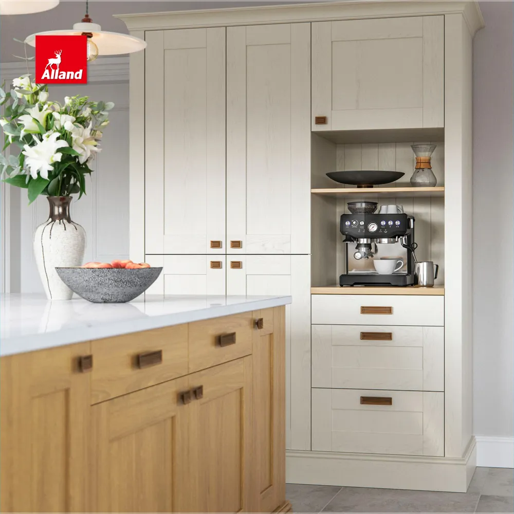 Mobili da cucina in legno AllandCabinet mobili da cucina in legno massello a forma di U bicolore Design bianco e marrone