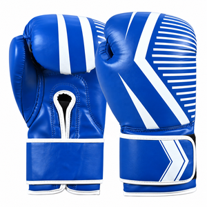 Gants de boxe en cuir bleu avec sangle de poignet auto-agrippante, coutures renforcées, unisexe, qualité supérieure, respirants, à doigts entiers - Product Image 4