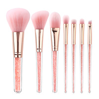 Vente en gros, ensemble de pinceaux de maquillage à paillettes en diamant, marque privée, paillettes végétaliennes, marque privée, rose, pinceaux cosmétiques de luxe, 7 pièces