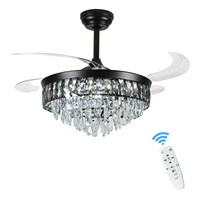 Ventilateur de plafond vintage noir en cristal avec éclairage LED, 3 couleurs changeantes, pour salle à manger et salon, vente en gros