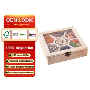 Custom Wooden Compartment Storage Packaging Gift Boxes with Acrylic Lid