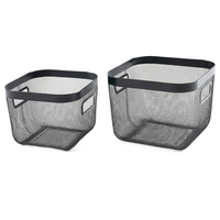 Panier de rangement carré en métal grillagé avec poignées latérales doubles pour la maison et le bureau