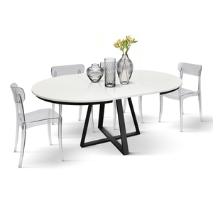 Dorota Extendable <b>Round</b> <b>Table</b> 120 To 170 Cm <b>White</b> Ash Melamine Top Iron Base Indoor Use - Product Image 4