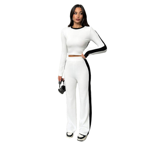 Nouvel ensemble sport deux pièces décontracté et respirant pour femme, grande taille, brodé, coupe ajustée, pantalon large, printemps-automne OLA - Product Image 3