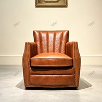 Fauteuil inclinable individuel en cuir véritable huilé de style américain haut de gamme, fauteuil pivotant rétro, chaise de loisirs pour salon, villa, club-house