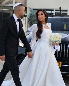 Ruolai WTH178 blanc Vintage robes De mariée manches longues Satin <span class=keywords><strong>Robe</strong></span> à lacets dos Vestido De Novia <span class=keywords><strong>Civil</strong></span> Boda - Product Image 3