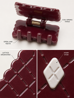 Pince à cheveux en acétate personnalisée en gros avec motif quadrillé gravé pour les acheteurs de boutiques et de magasins de cadeaux, OEM, ODM et marque privée