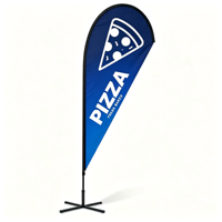 Drapeau publicitaire innovant en polyester coupe-vent avec logo personnalisé, mât de 2,8 m, base en croix et sac d'eau pour la publicité extérieure