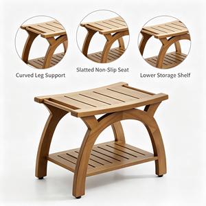 Banco de Ducha de Madera Maciza <span class=keywords><strong>con</strong></span> Diseño Elegante, <span class=keywords><strong>Taburete</strong></span> de <span class=keywords><strong>Baño</strong></span> de Madera <span class=keywords><strong>con</strong></span> Patas Curvas - Product Image 4