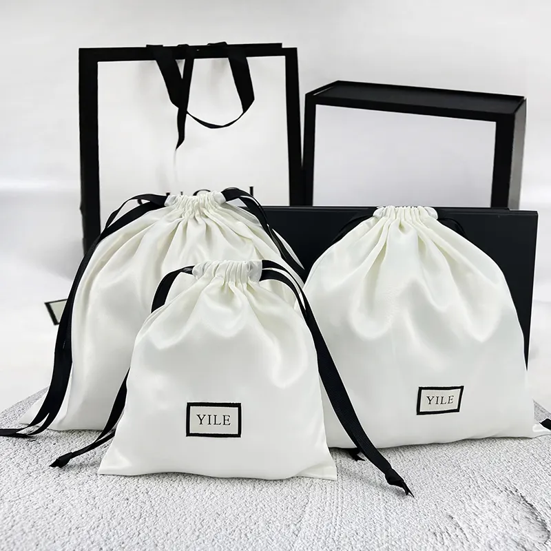 Wholesale Custom Logo High Quality Silk Satin Dust Bags For Handbags Satin Drawstring Bag Oem