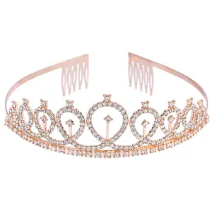 Factory price rose gold silver and gold plated rhinestones birthday party princess gift crown tiara
