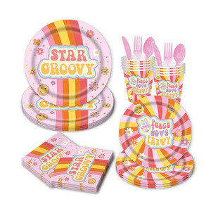 Juego de Vajilla de Papel con Temática de Niña Feliz DAMAI, Platos Rosas Desechables, Decoraciones para Fiestas de Cumpleaños Infantiles - Product Image 1