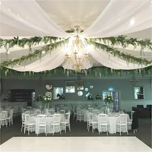 White Ceiling Drapes for Wedding 4 Panels 5ftx20ft Sheer Curtains Chiffon Draping Fabric for Party Ceremony Stage Swag Tent Drap