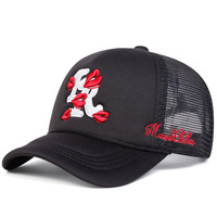 Gorra Trucker con Bordado de Labios Rojos, Gorra de Béisbol con Malla Transpirable, Gorra de Sol Ajustable de Moda Urbana para Hombres y Mujeres