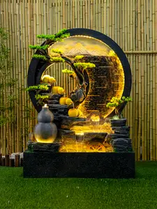 Fabbrica cinese Fengshui fortunato Waterwall circolante acqua in fibra di vetro luci LED flusso circolare giardino fontana di acqua